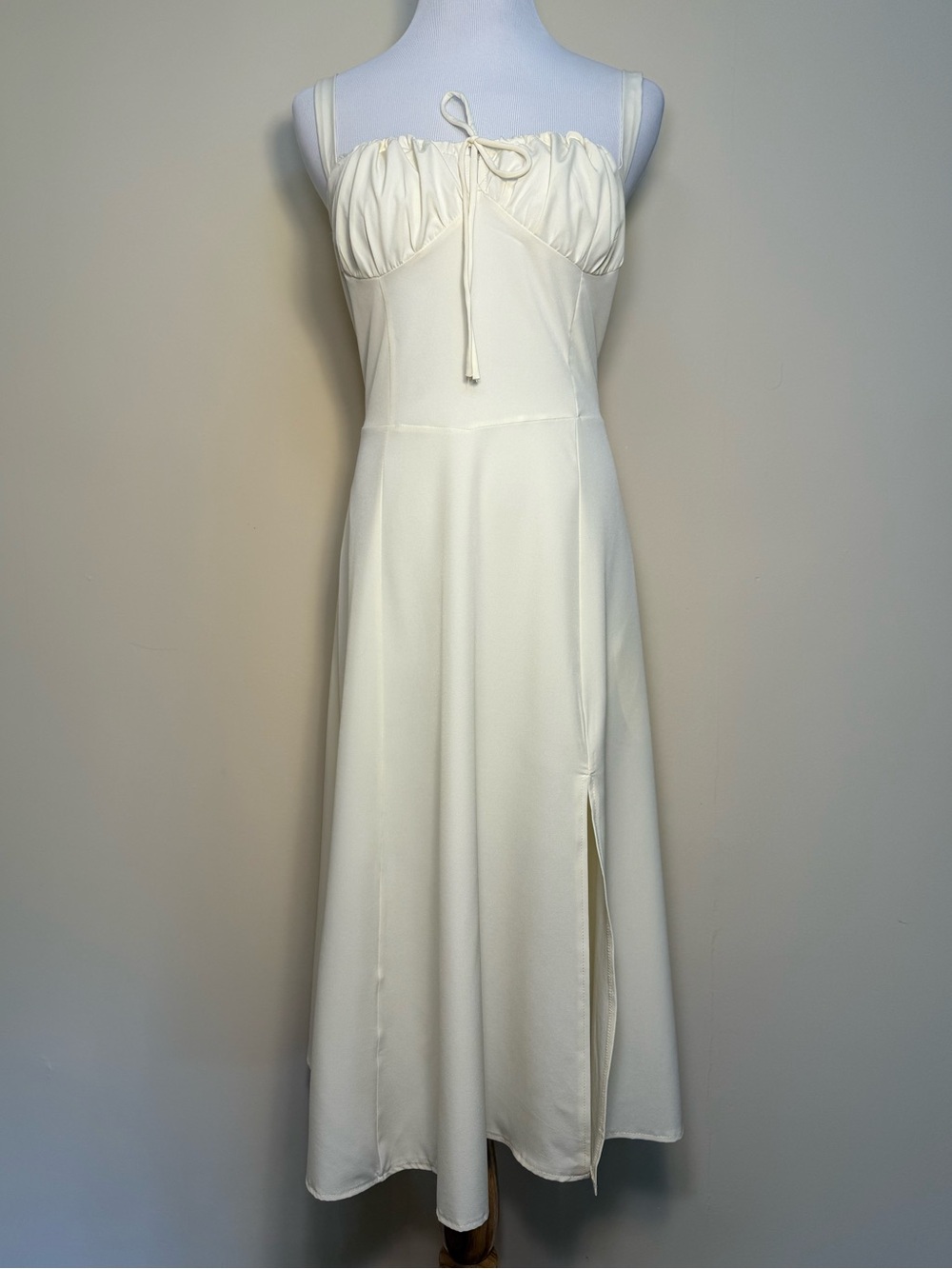 Bridgerton Milkmaid Midi Dress Cream Pocket Tie Back Zip Summer Fits Size M 6–10